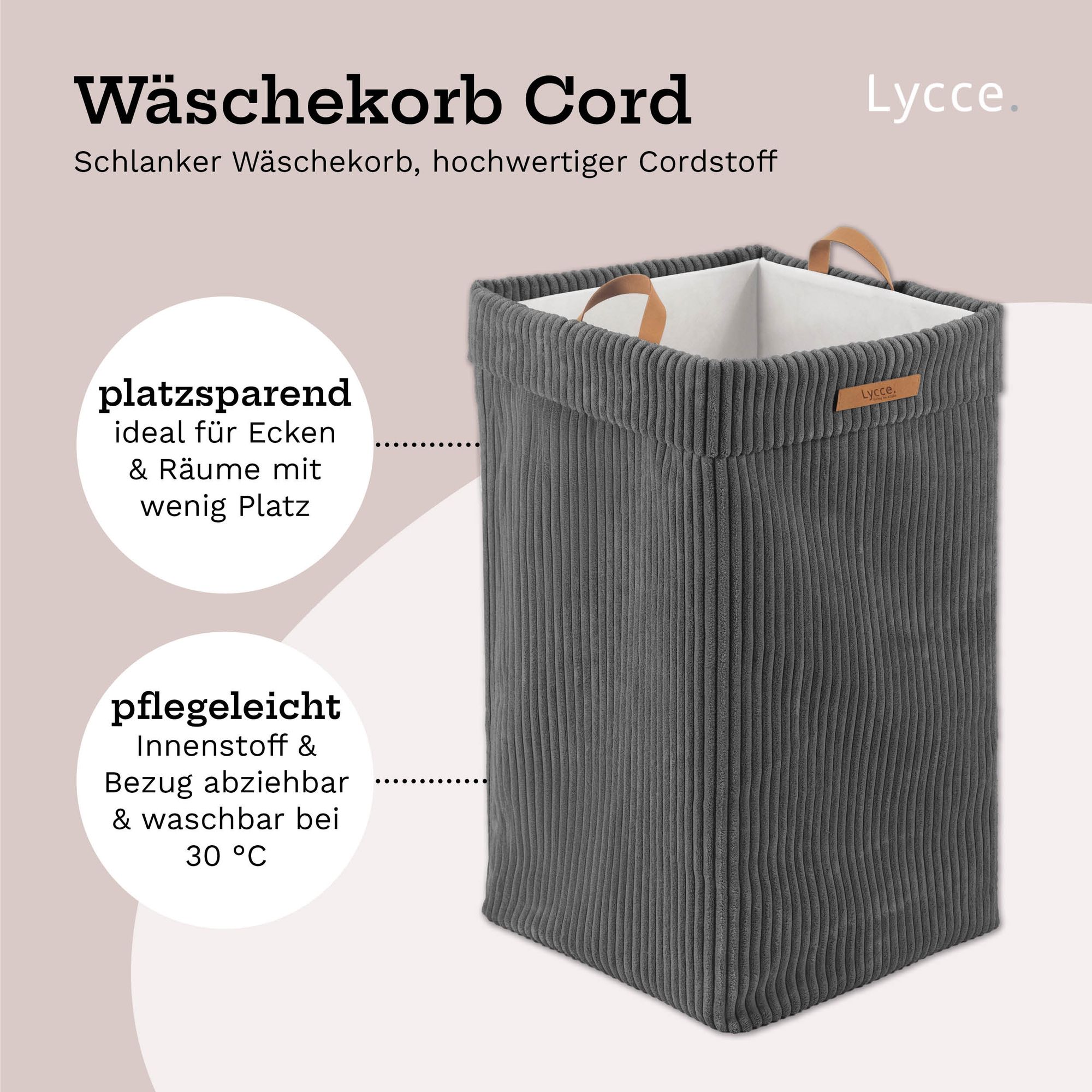 Lycce Wäschekorb Cord | platzsparend & praktisch | waschbare Bezüge | faltbarer Wäschesammler | Schlafzimmer, Kinderzimmer & Badezimmer | Cord