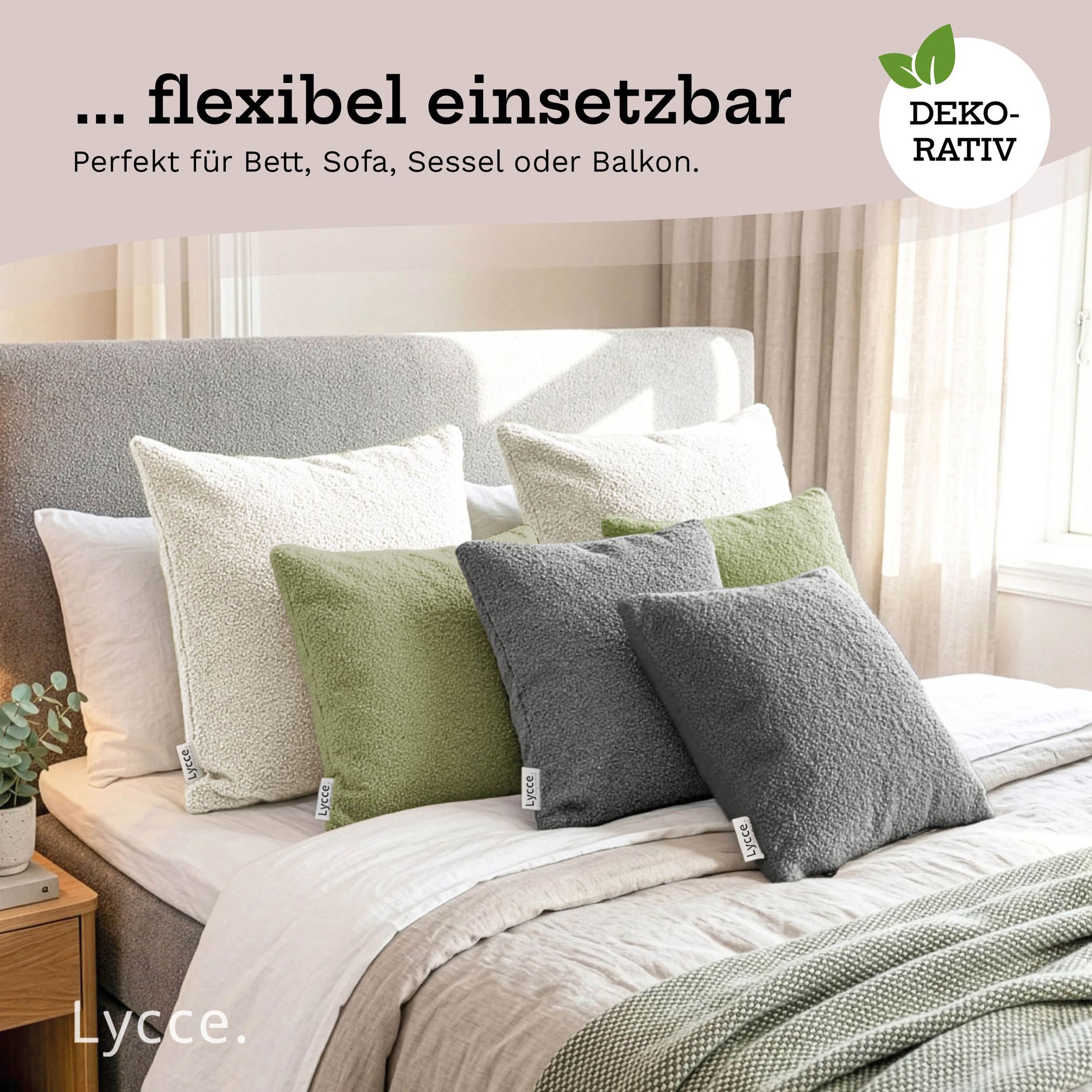 Lycce Kissenhülle Bouclé – Kissenbezug für Dekokissen | dekorative Zierkissen & -hüllen | mit Reißverschluss | vielseitig kombinierbar | Kinderzimmer, Schlafzimmer, Esszimmer & Wohnzimmer | Bouclé