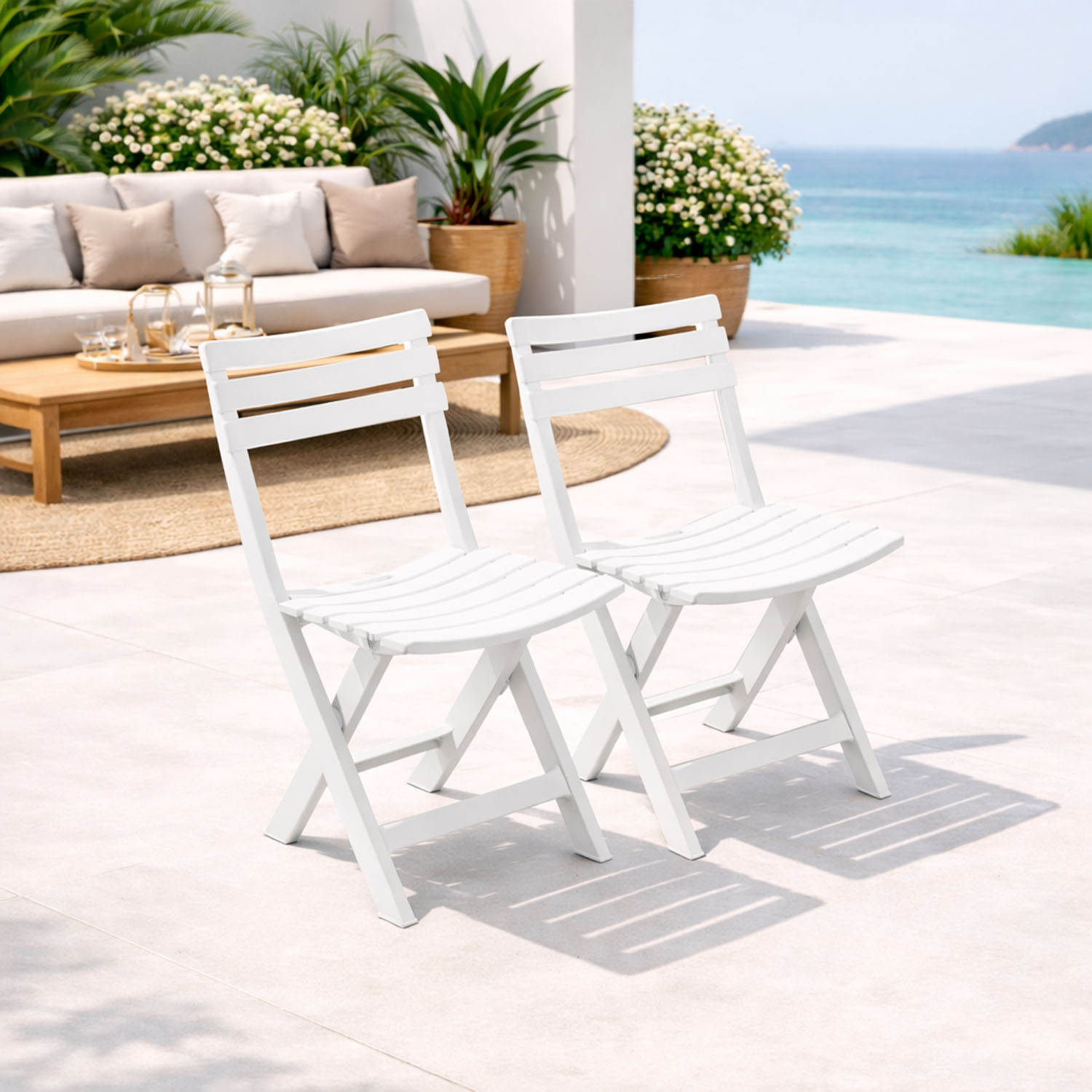 2 Stück Gartenstuhl Klappstuhl Outdoorstuhl Kunststoff Weiß | mojawode