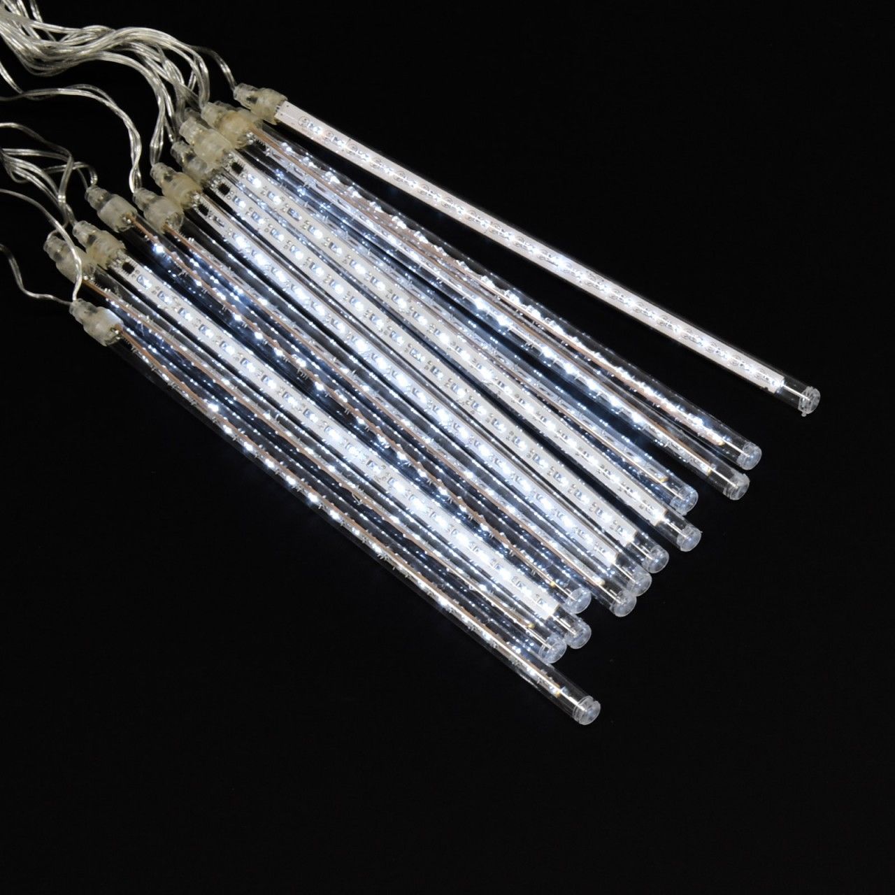 240 LED Meteor Lichter 12 Lichterregen Lichterkette Stangen Kaltweiß 31 cm