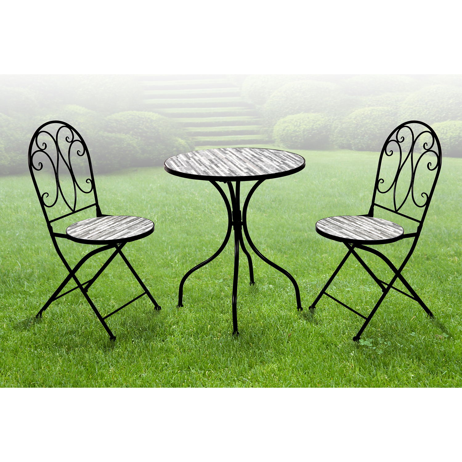 3tlg. Mosaik Sitzgruppe Gartengarnitur Bistroset Ø60cm Steinoptik | mojawode