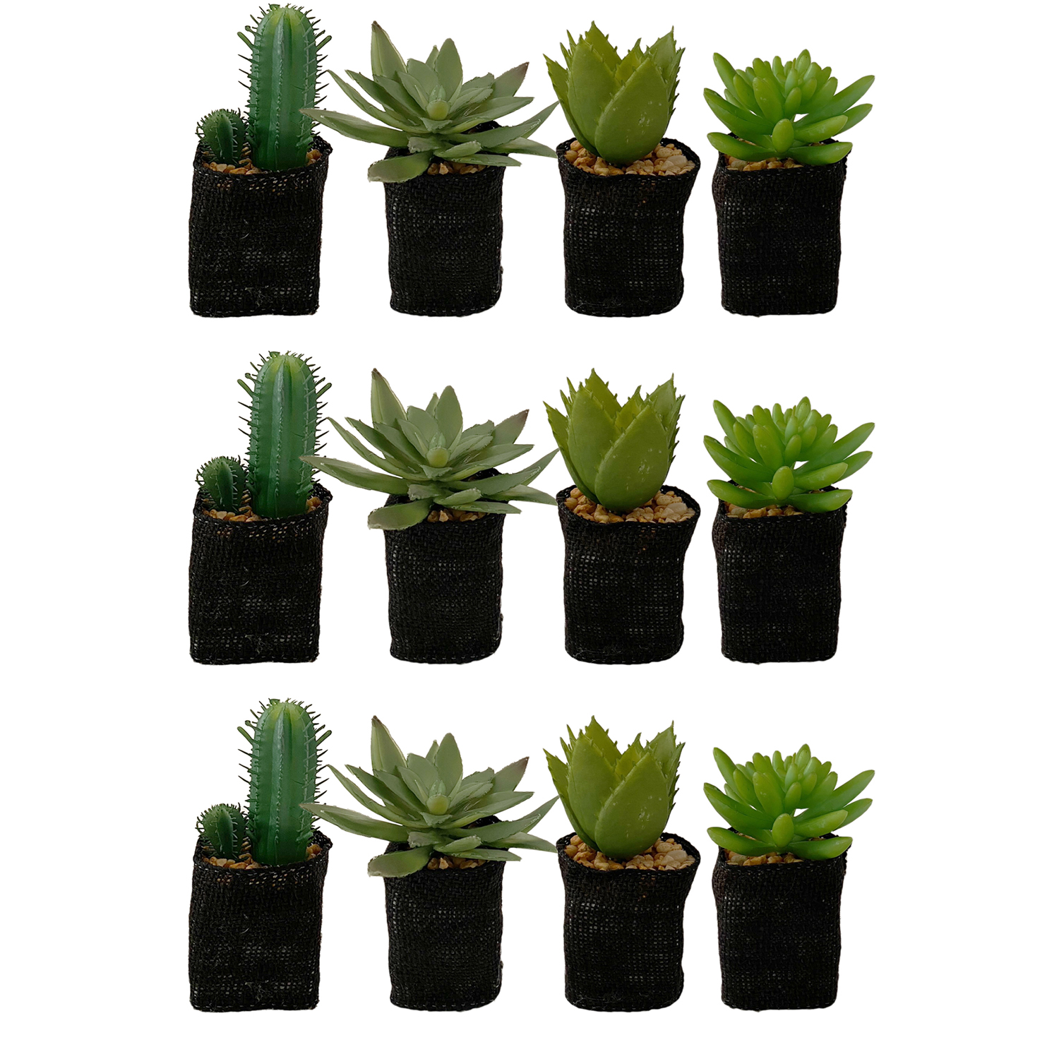 12er Set Deko-Kakteen-Figuren Kaktus Skulptur Deko Grün aus Kunststoff | mojawode