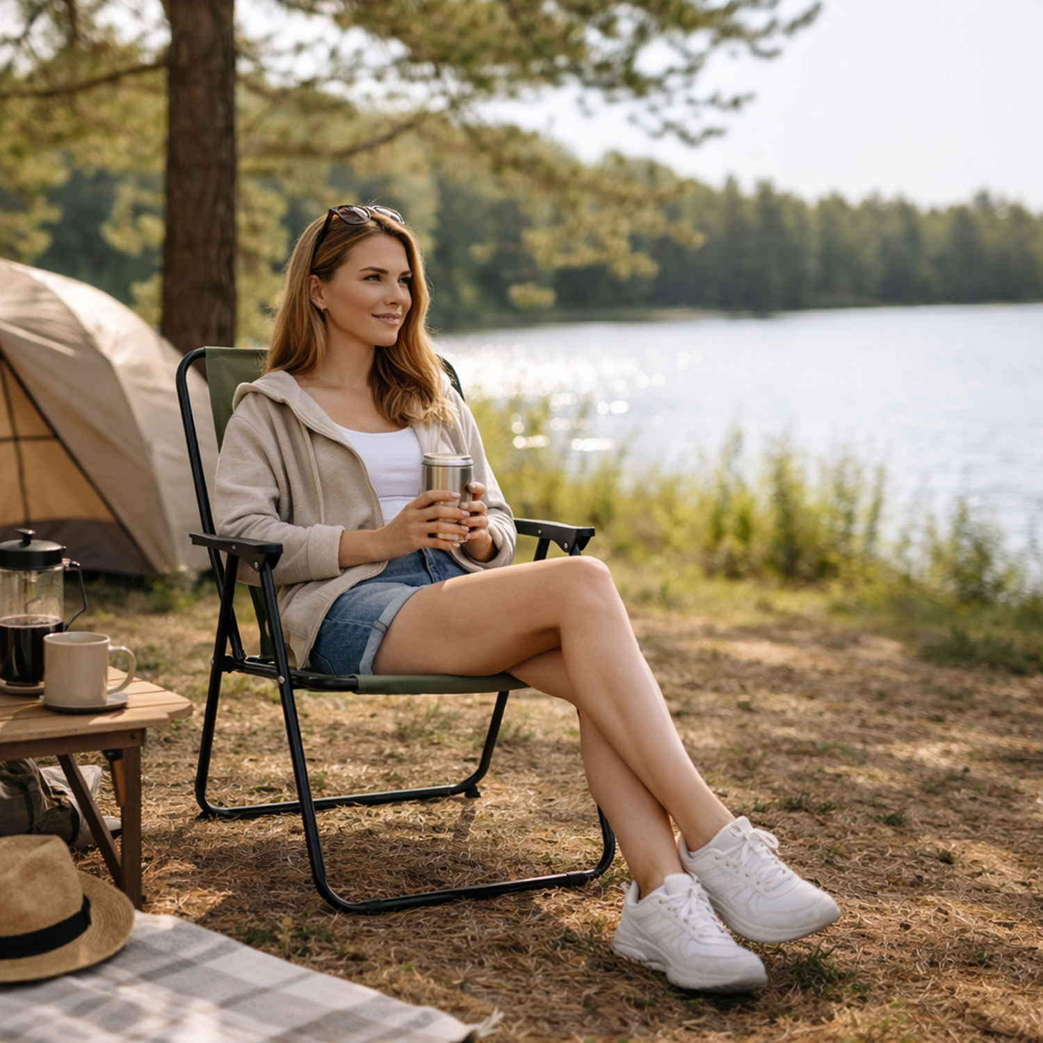 Campingstuhl Klappstuhl Anglerstuhl Stoff Oxfort Metall Olivegrün | mojawode
