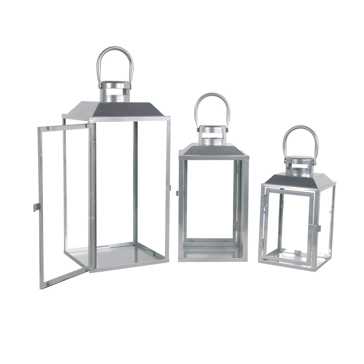 3er Gartenlaternen Laternen Metall Windlicht Silber H24/33/41cm | mojawode