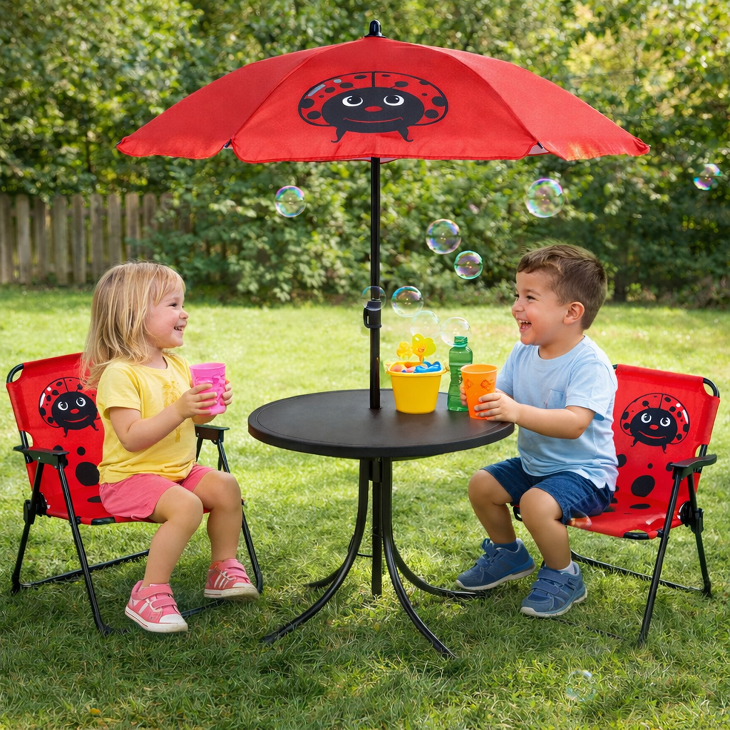 4tlg Kinder Campingmöbel Set Outdoor Campingstuhl Tisch Sonnenschirm | mojawode
