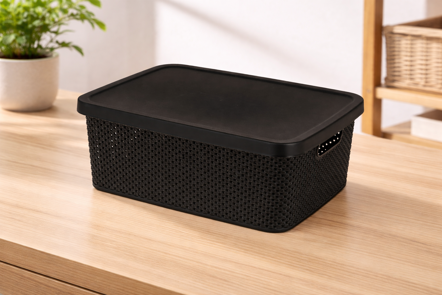 Box mit Deckel Aufbewahrungsbox Kunststoff 3,5L schwarz L23xB17xH12cm | mojawode