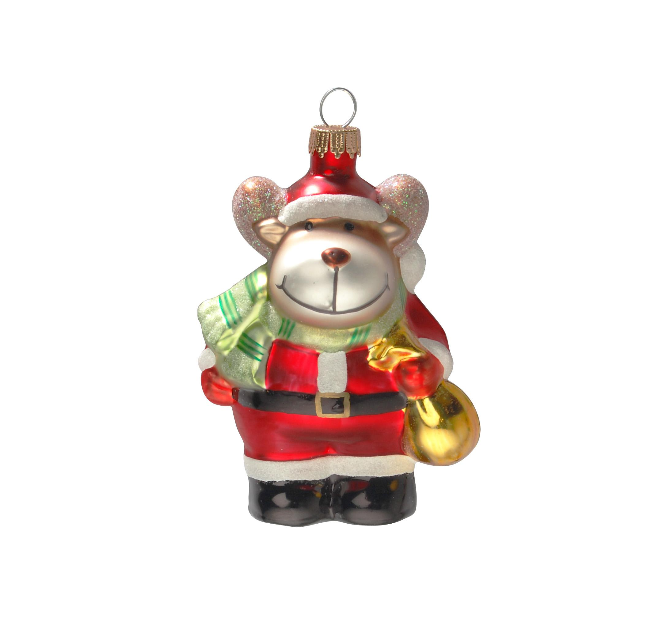 Krebs Glas Lauscha Anhänger Rentier - Christbaumschmuck Rentierfigur im Weihnachtsmannkostüm aus Glas - Größe ca. 10 cm