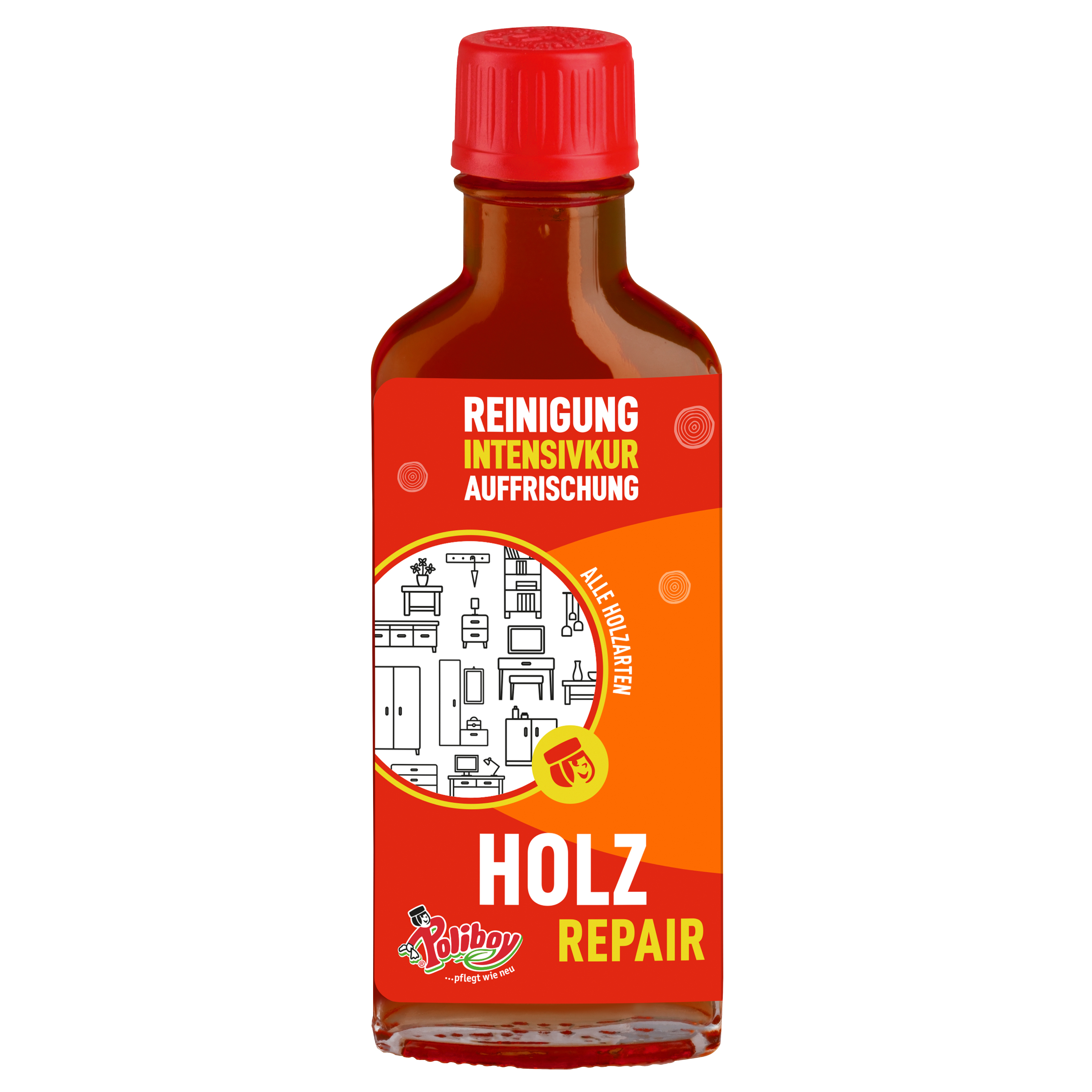 Poliboy Holz Repair - aufpeppende Möbelpolitur für lackiertes Holz - Mittelbraun - 100ml - Made in Germany