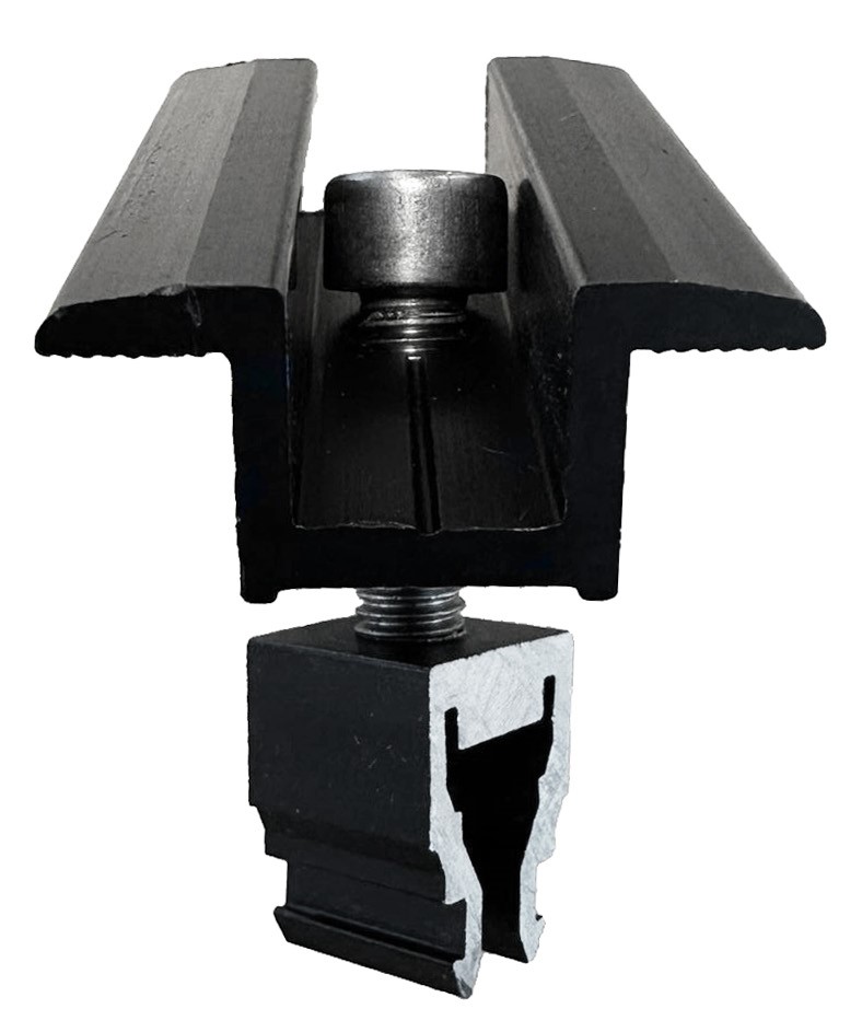 Mittelklemme 60 mm aus Aluminium in schwarz schwarz, Klicksystem, für Module mit 30 mm Stärke Mittelklemme 60 mm aus Aluminium in schwarz schwarz, Klicksystem, für Module mit 30 mm Stärke