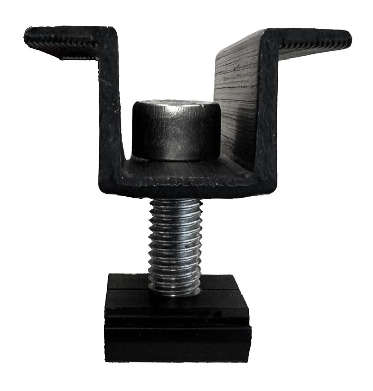 Mittelklemme 50 mm aus Aluminium in schwarz, für Module mit 30 mm Stärke Mittelklemme 50 mm aus Aluminium in schwarz, für Module mit 30 mm Stärke