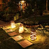WOHNFREUDEN Marmor Garten Leuchte ca. 80 cm hoch oval natur mit Elektrik