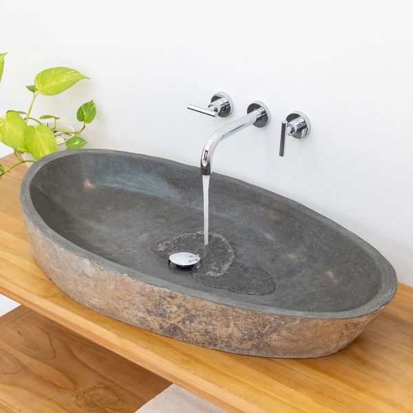 Natur-Stein-Waschbecken oval grau gross 100 cm kaufen