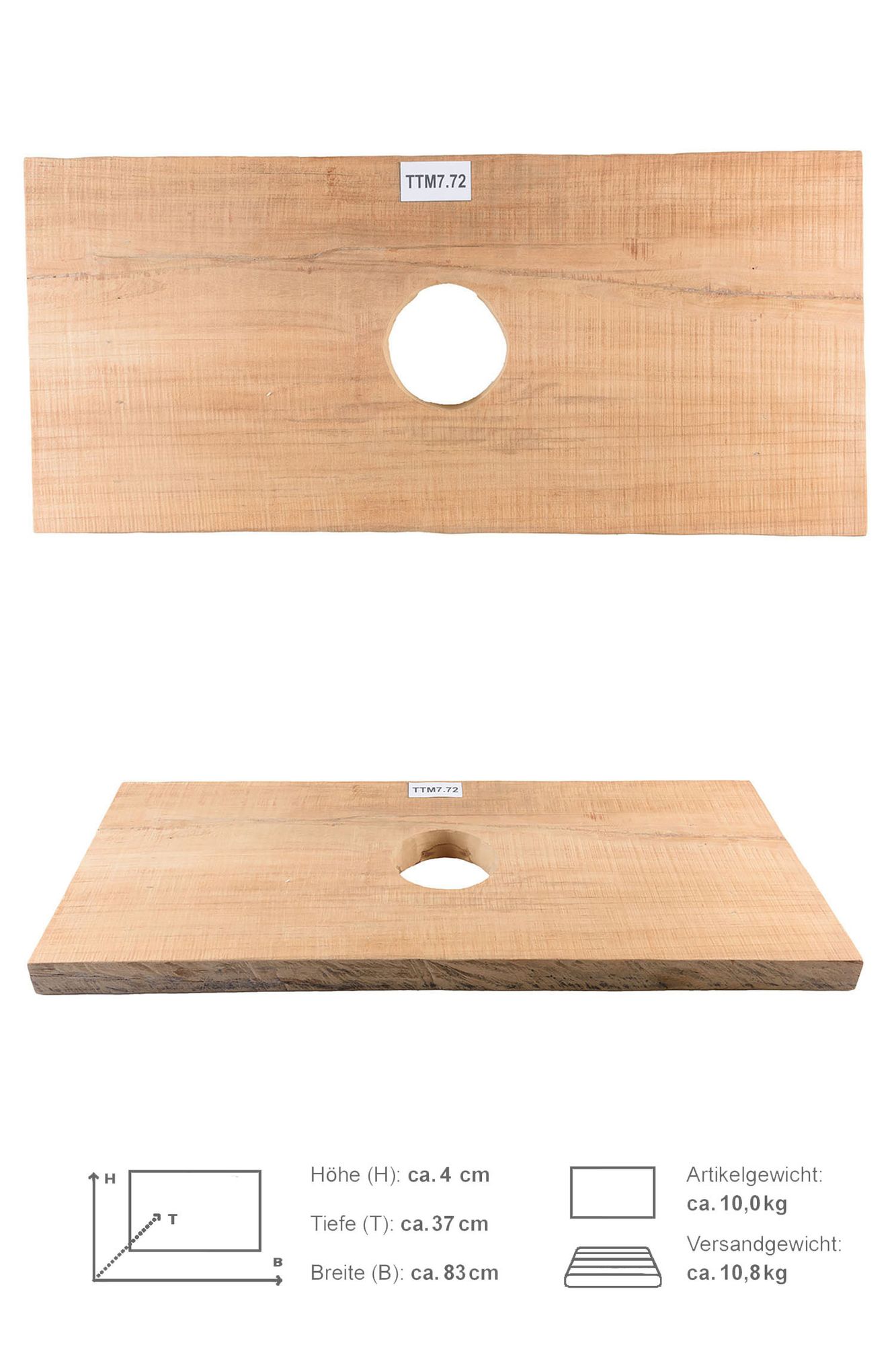 Waschtischplatte Teakholz 80 – 100 cm braun eckig TTM7.72