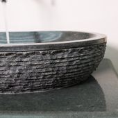 Andesit Stein-Waschbecken 70 cm MARA oval schwarz gehämmert Natur-Steinwaschbecken Aufsatzwaschbecken Gäste WC Wohnfreuden