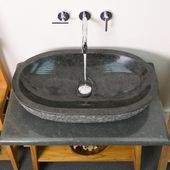 Andesit Stein-Waschbecken 70 cm MARA oval schwarz gehämmert Natur-Steinwaschbecken Aufsatzwaschbecken Gäste WC Wohnfreuden