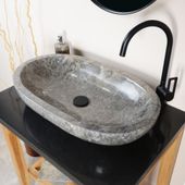 wohnfreuden Marmor Waschbecken MARA 70 cm grau oval poliert