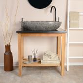 wohnfreuden Marmor Waschbecken MARA 70 cm grau oval poliert