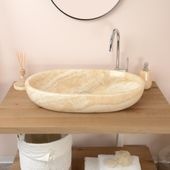wohnfreuden Onyxmarmor Waschbecken Mara oval poliert 70x40x13 cm