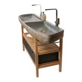 WOHNFREUDEN Naturstein Flussstein Doppelwaschbecken ca. 181 cm Steinwaschbecken