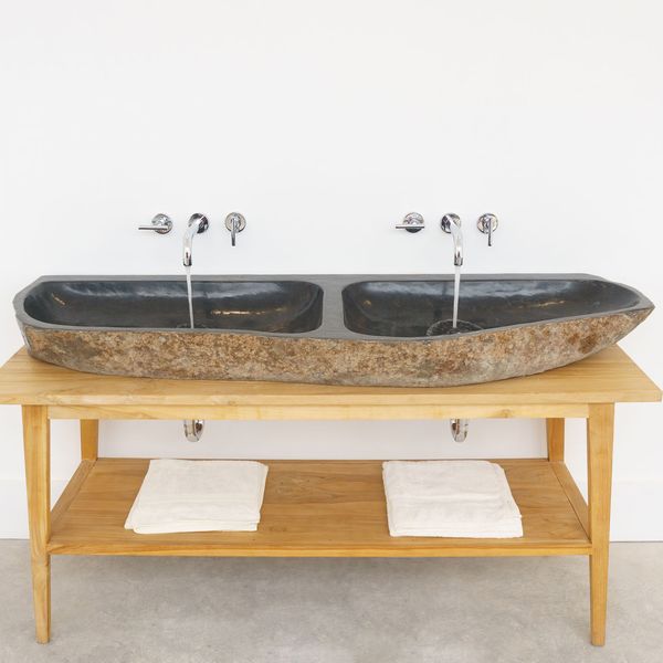 Naturstein-Doppel-Waschbecken Flussstein 140 cm kaufen