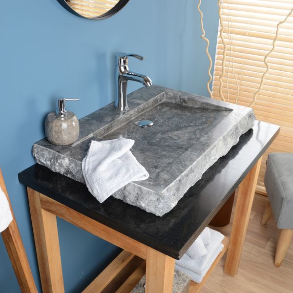 Marmor Waschbecken KOTAK 70 cm grau flach Armaturenloch