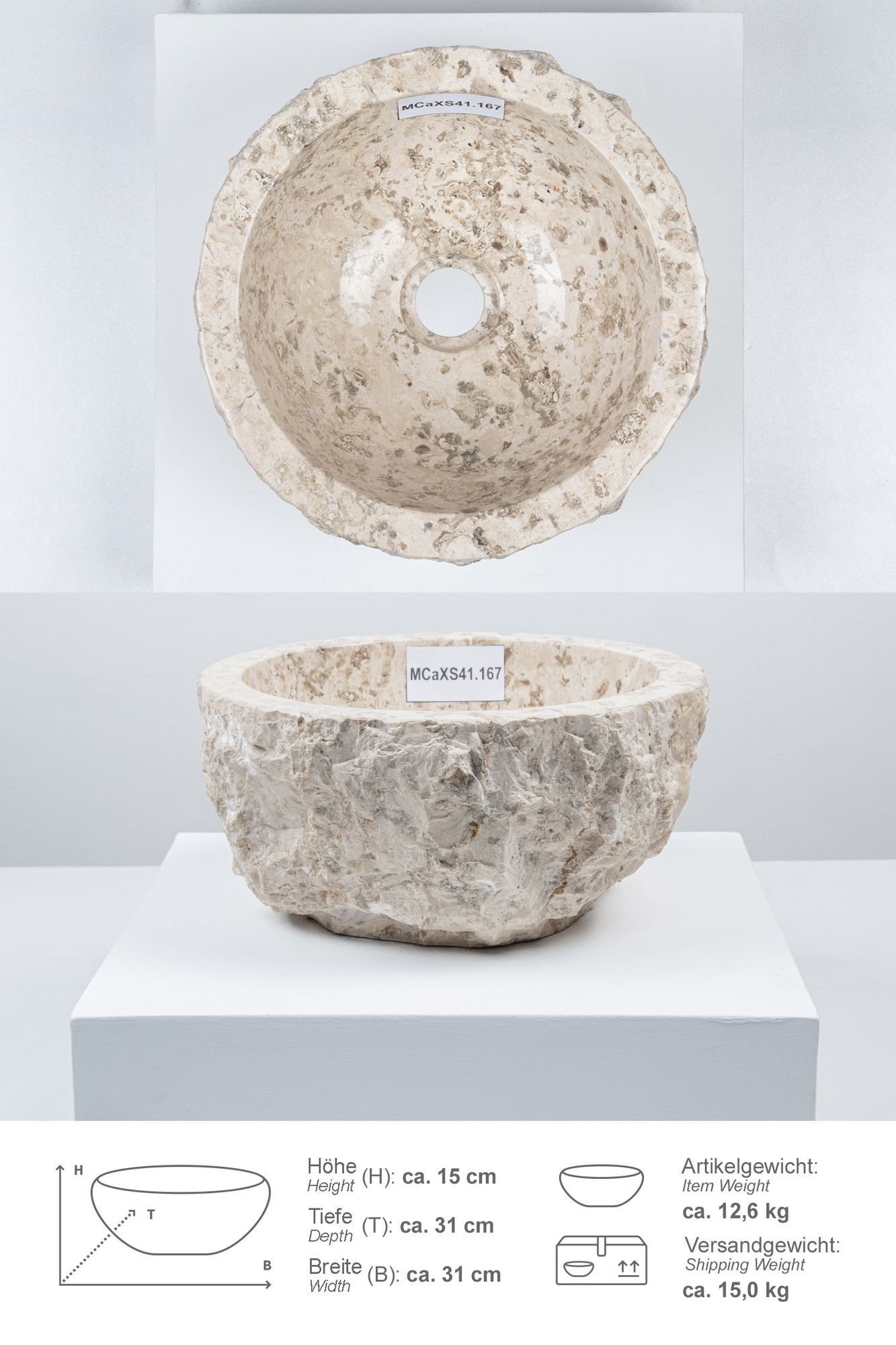 Erosi Marmor Waschbecken 30 cm creme MCaXS41.167
