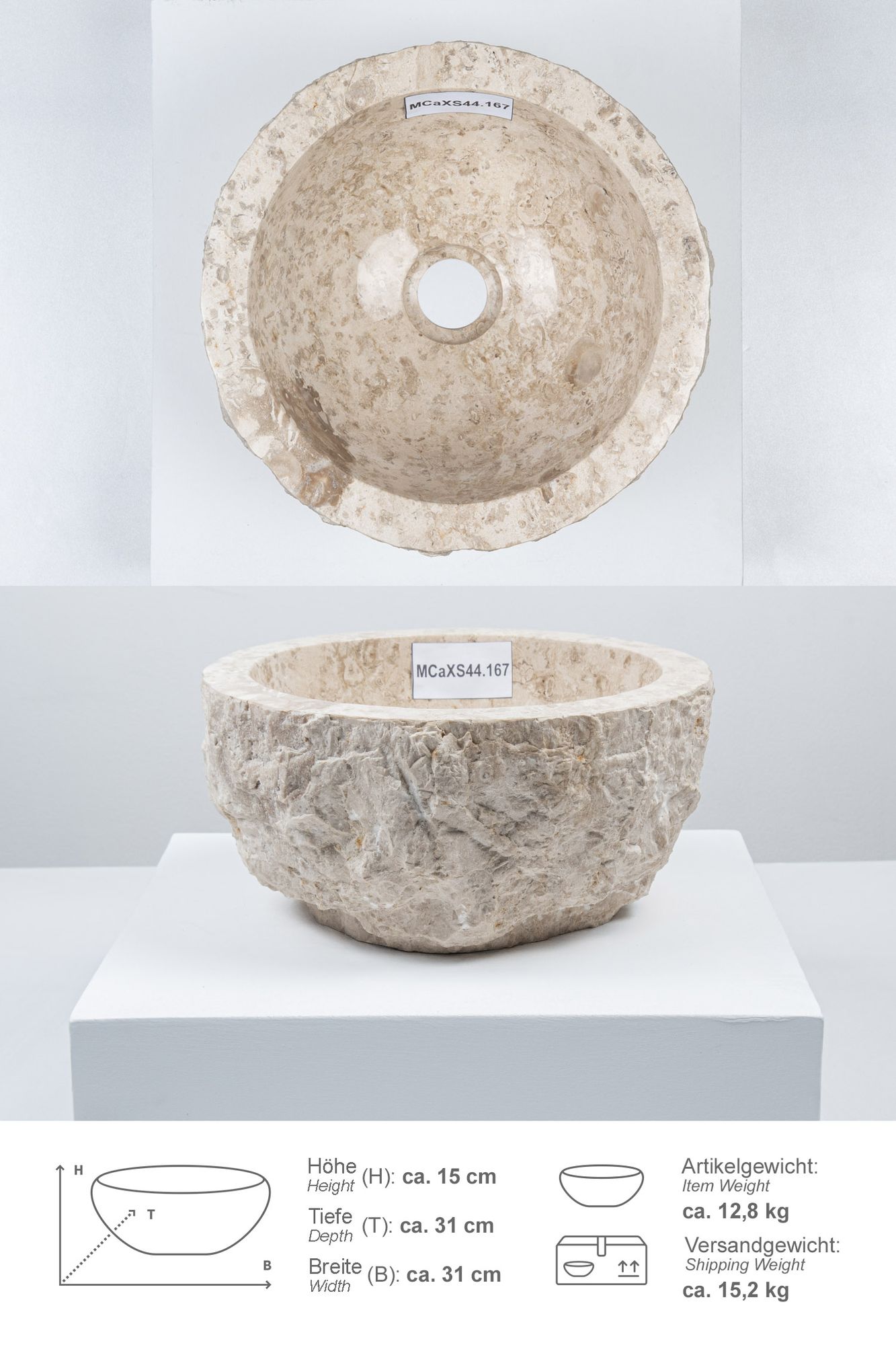 Erosi Marmor Waschbecken 30 cm creme MCaXS44.167