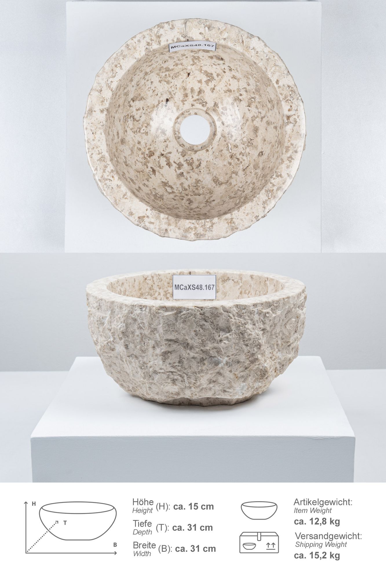 Erosi Marmor Waschbecken 30 cm creme MCaXS48.167