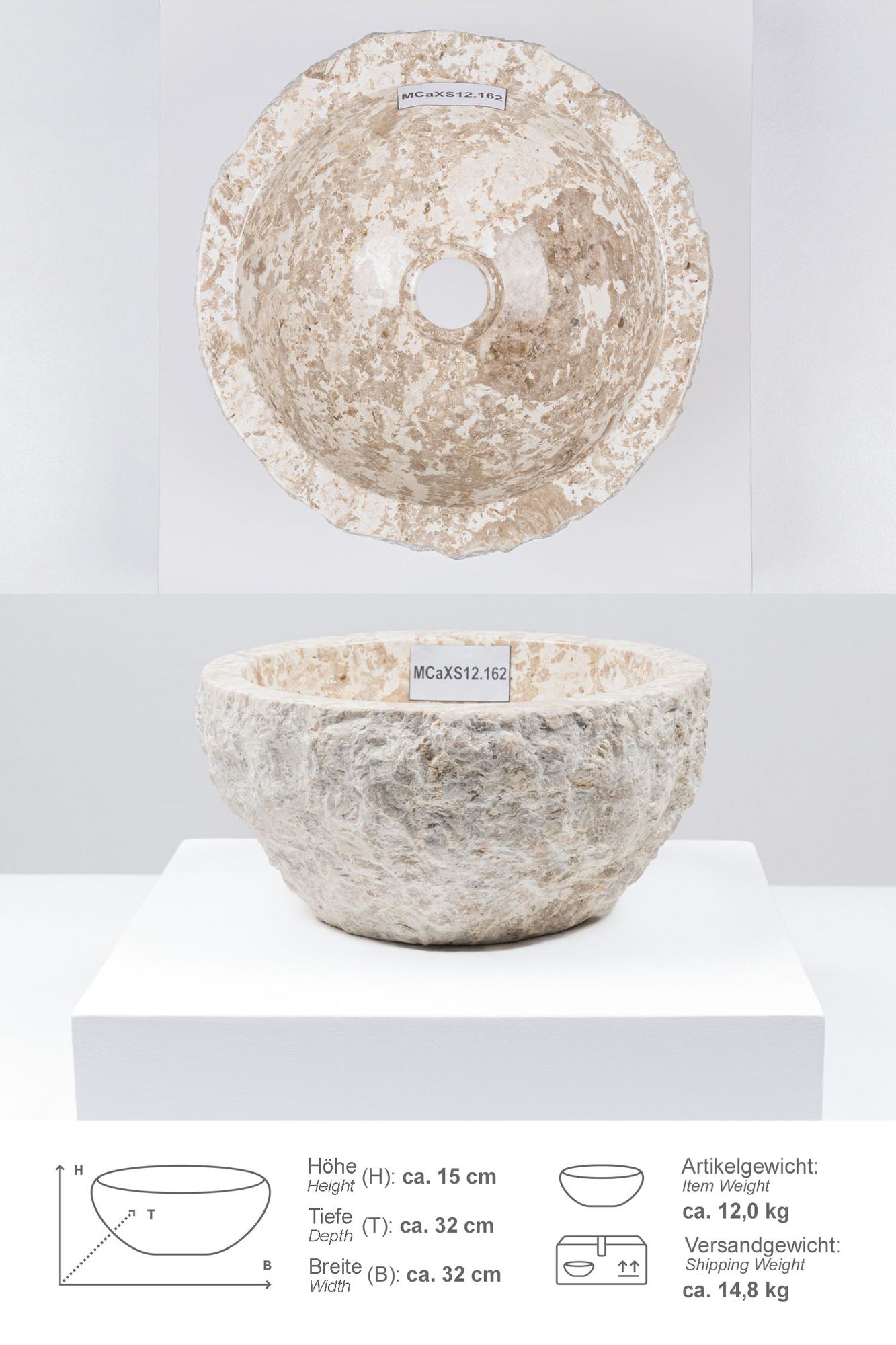 Erosi Marmor Waschbecken 30 cm creme MCaXS12.162