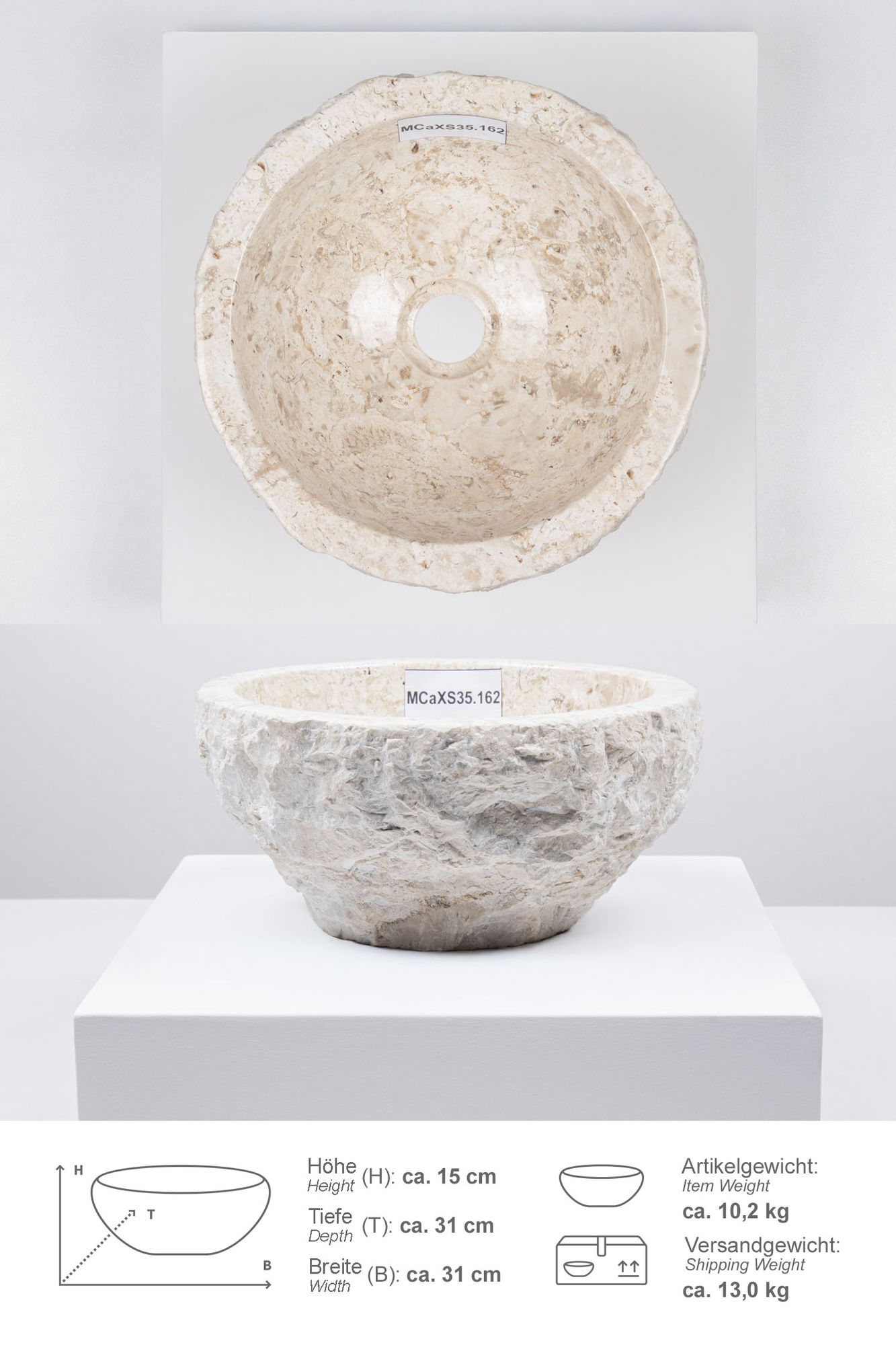 Erosi Marmor Waschbecken 30 cm creme MCaXS35.162