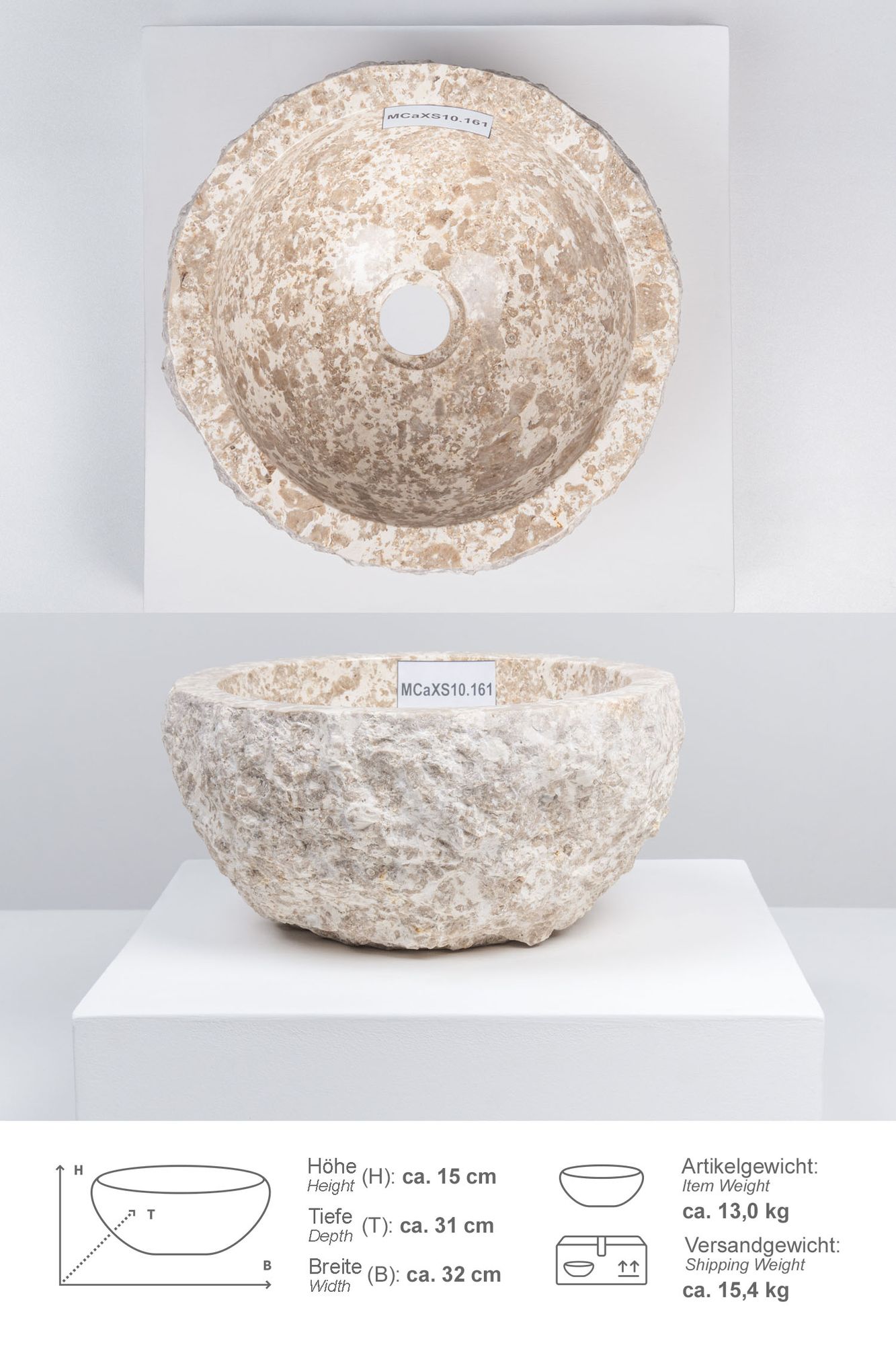 Erosi Marmor Waschbecken 30 cm creme MCaXS10.161