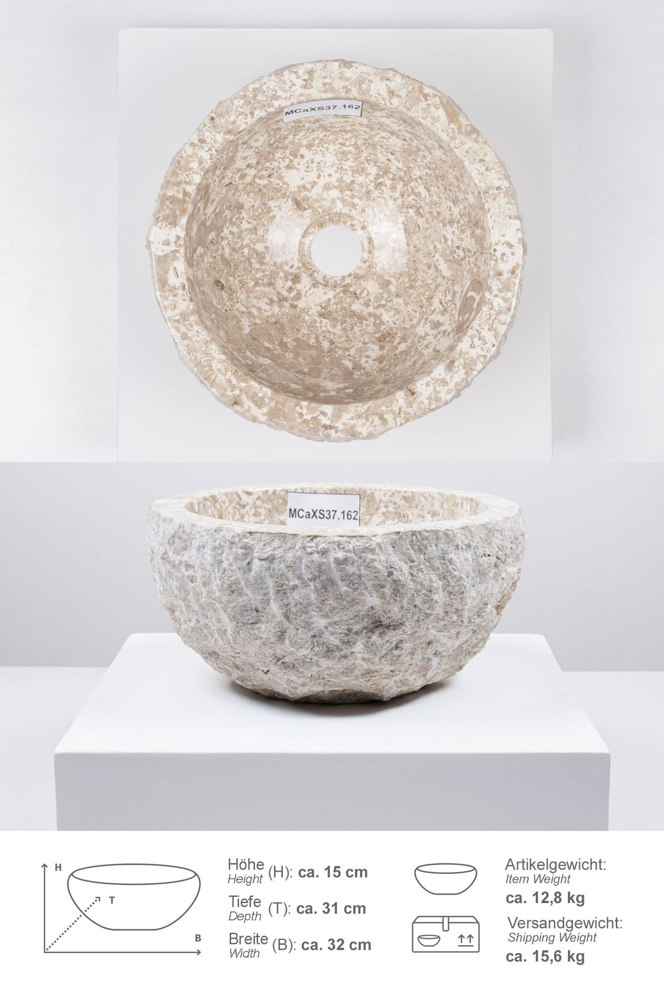 Erosi Marmor Waschbecken 30 cm creme MCaXS37.162