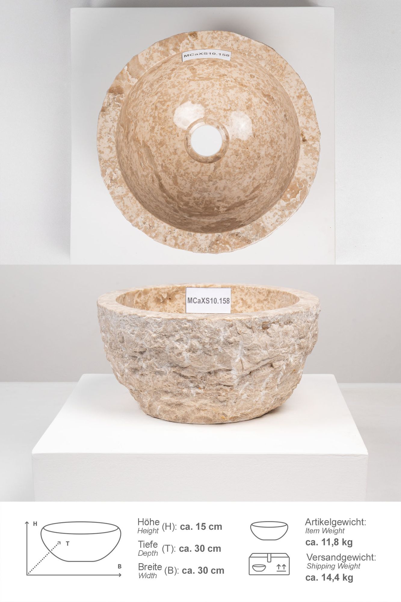 Erosi Marmor Waschbecken 30 cm creme MCaXS10.158