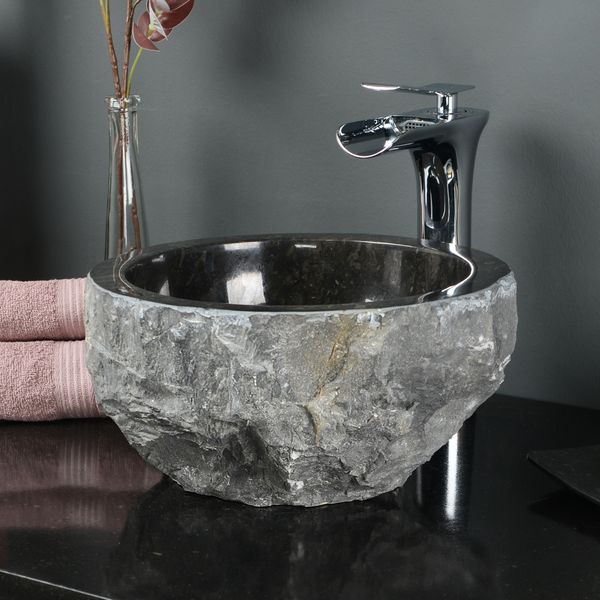 Andesit-Stein-Waschbecken anthrazit 30 cm rund kaufen