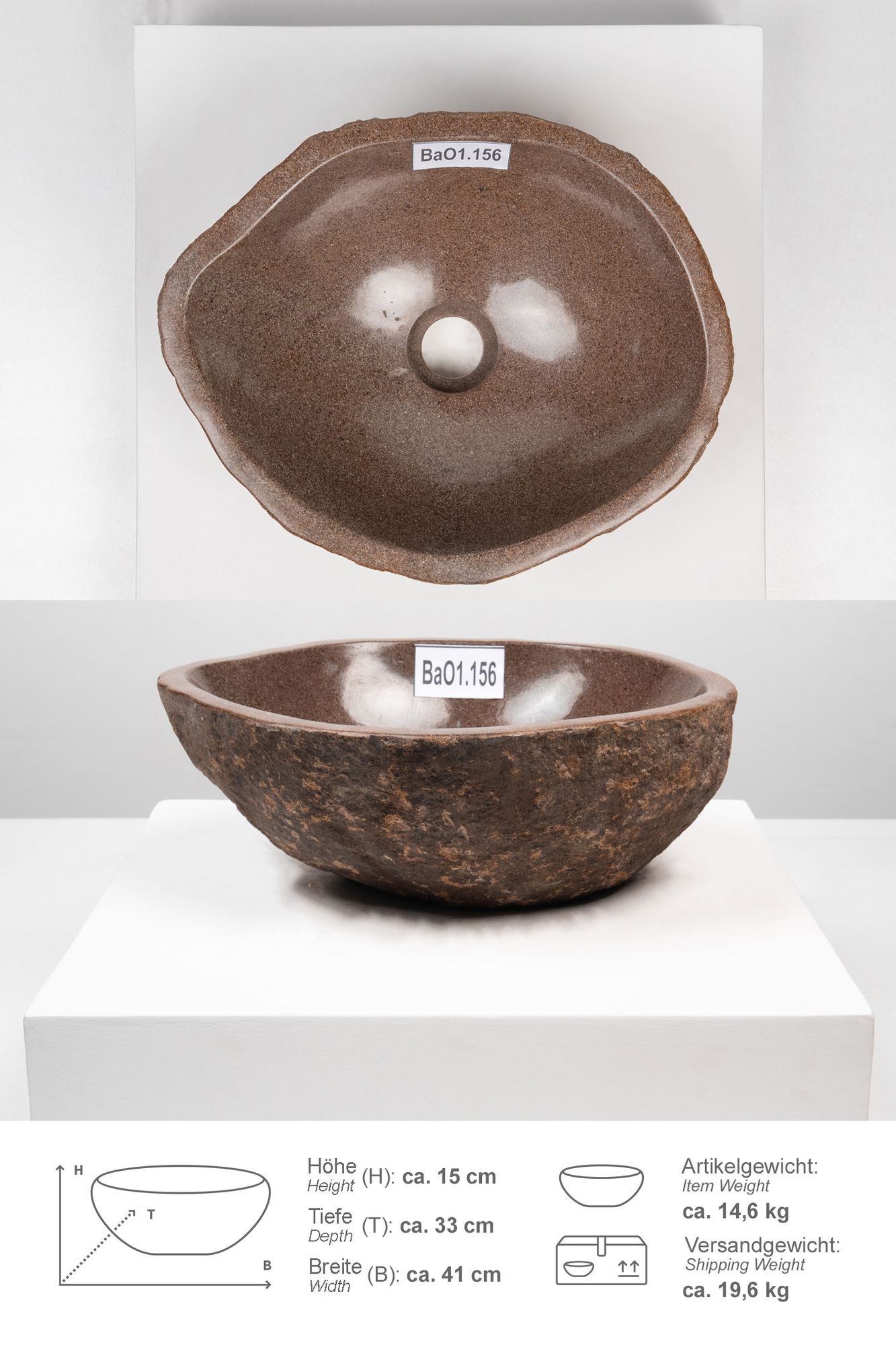 Naturstein Waschbecken 40 cm oval BaO1.156