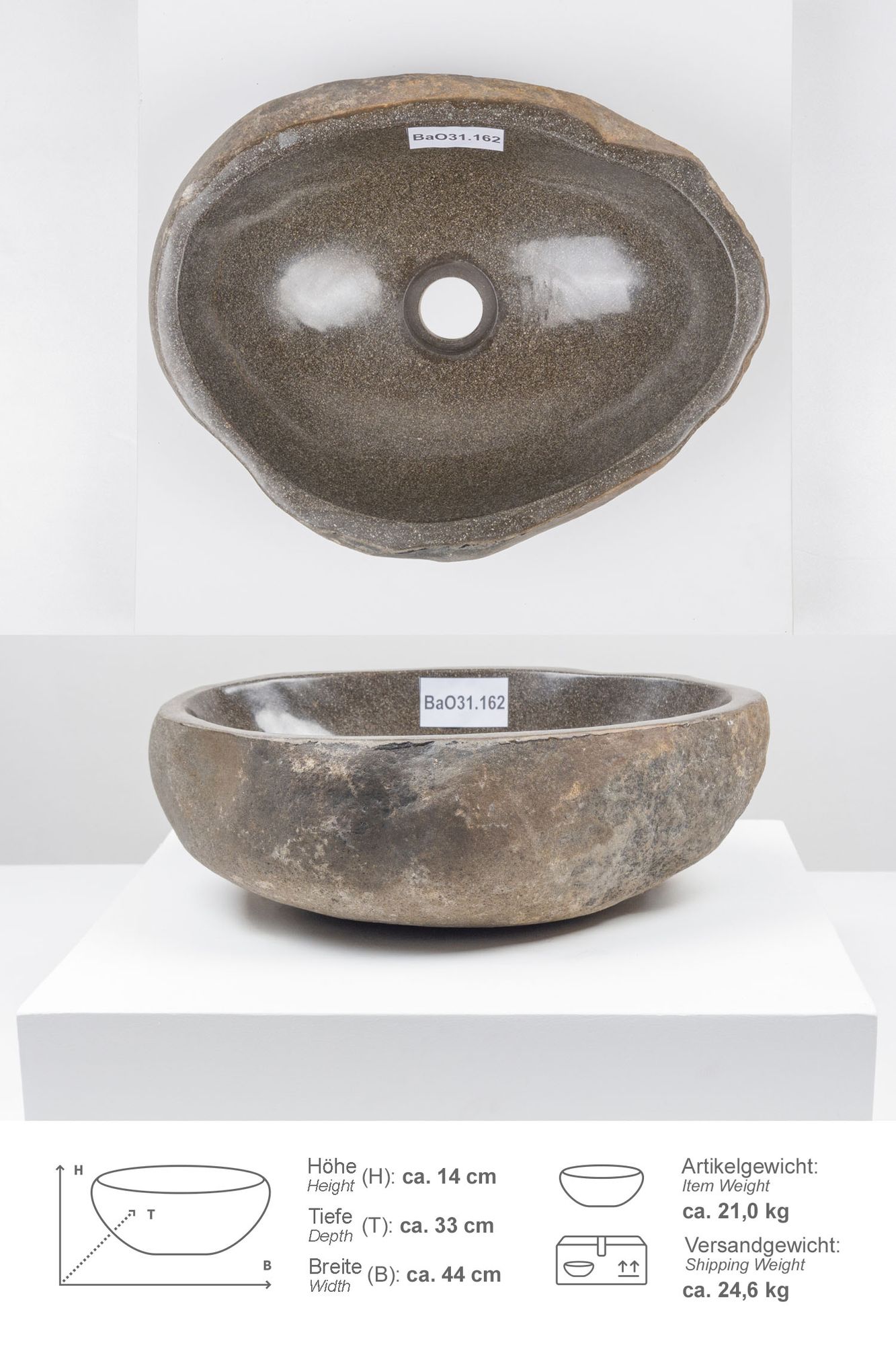 Naturstein Waschbecken 40 cm oval BaO31.162
