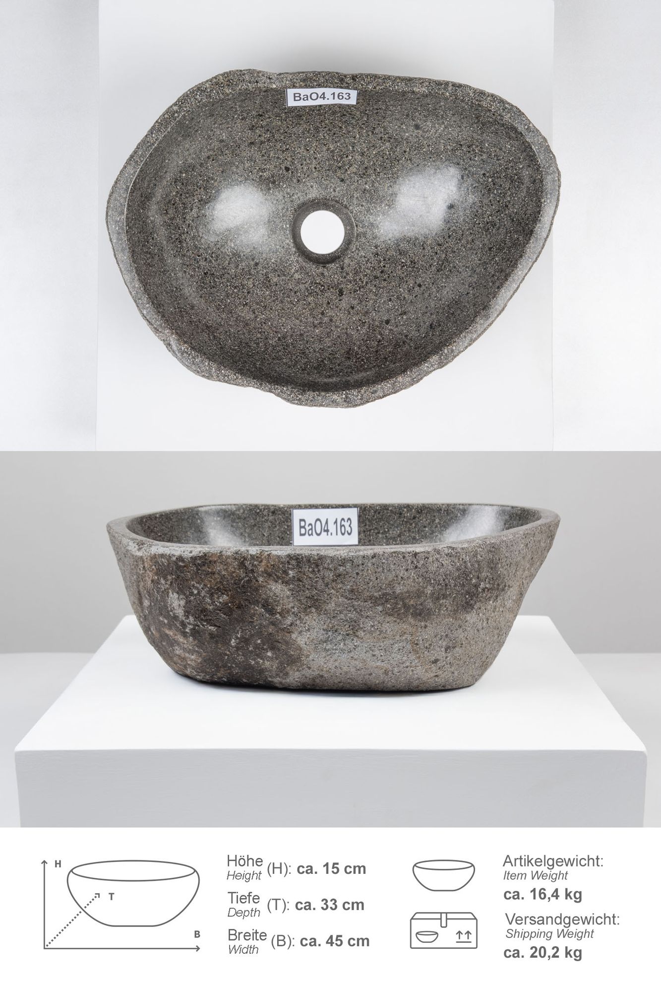 Naturstein Waschbecken 40 cm oval BaO4.163