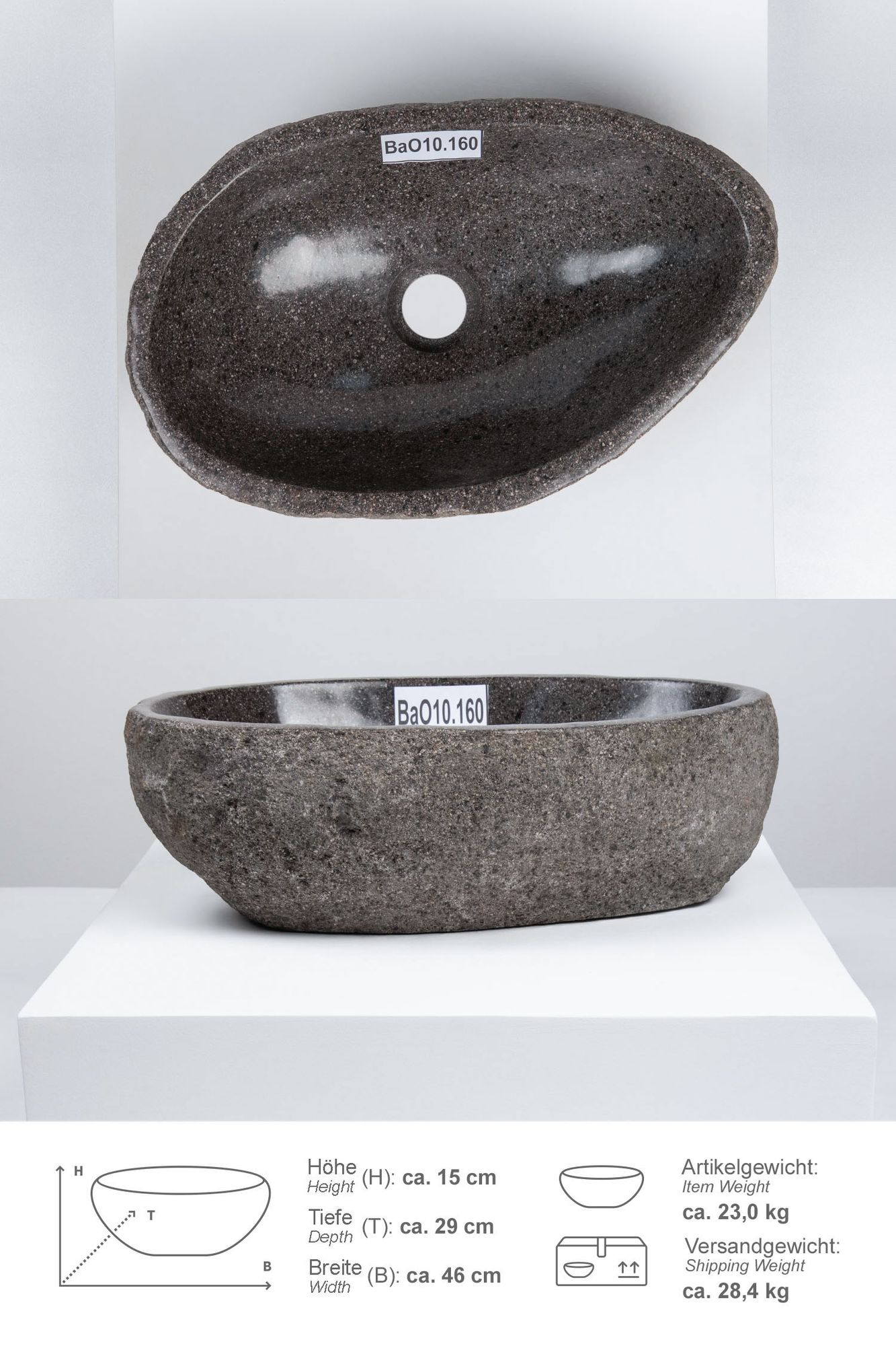 Naturstein Waschbecken 40 cm oval BaO10.160
