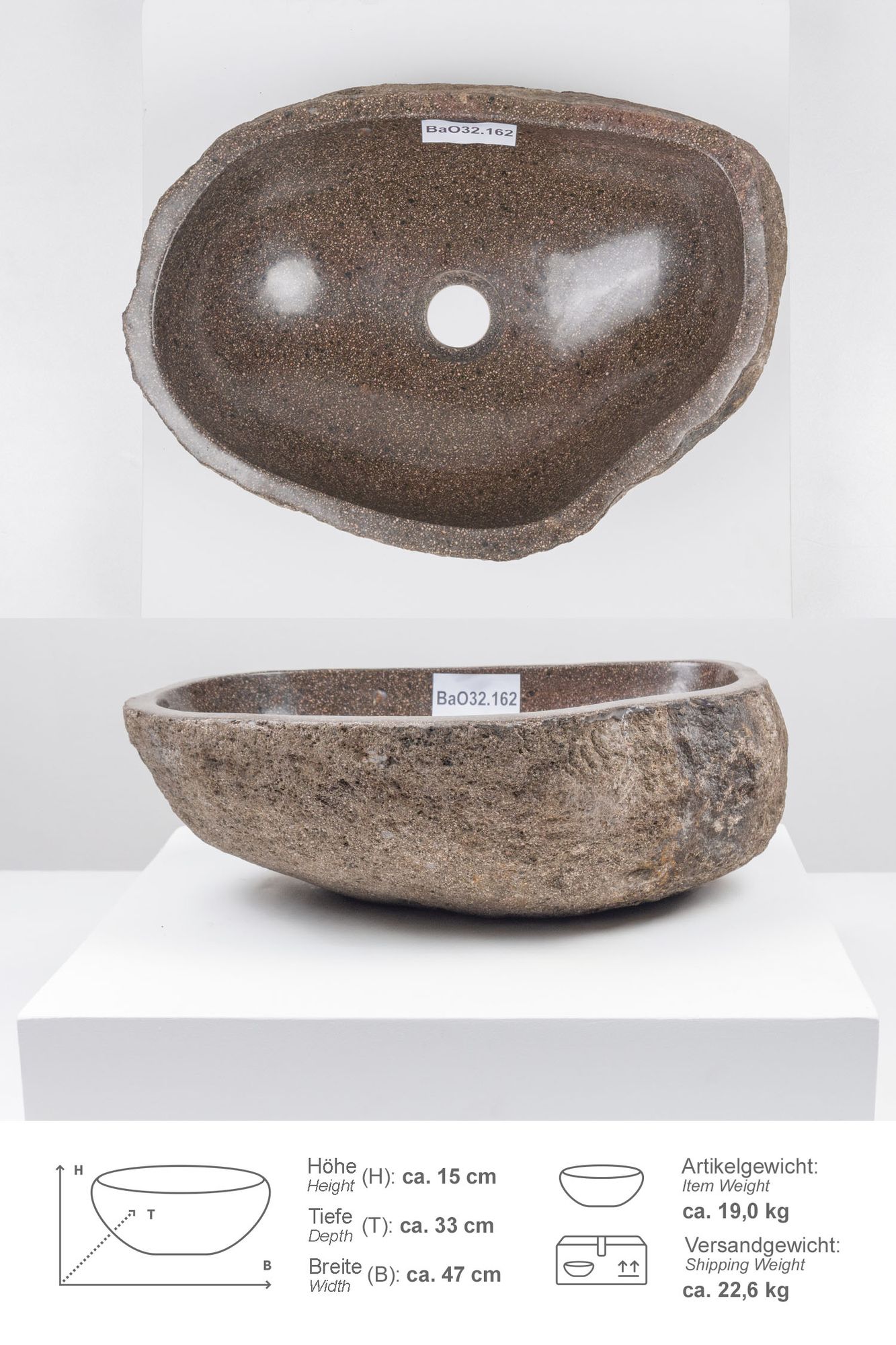 Naturstein Waschbecken 40 cm oval BaO32.162