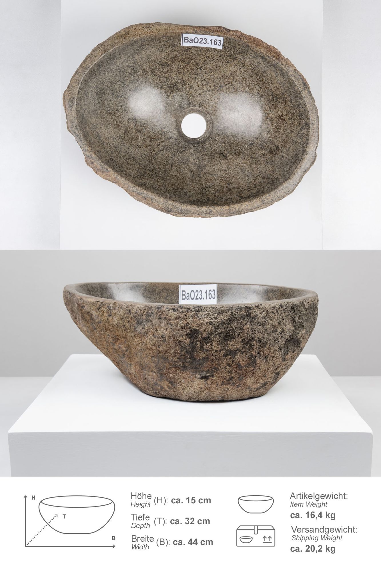 Naturstein Waschbecken 40 cm oval BaO23.163