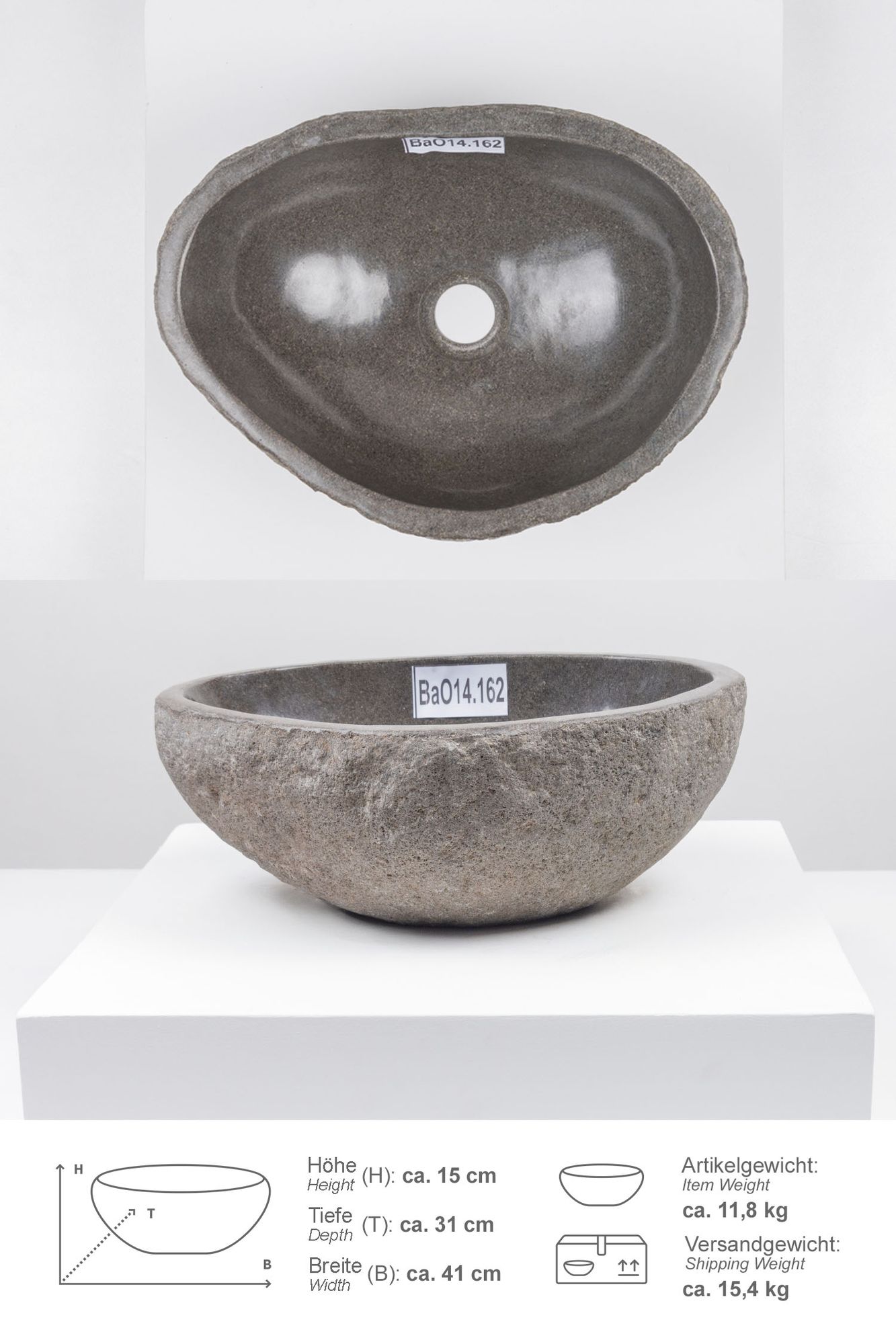 Naturstein Waschbecken 40 cm oval BaO14.162