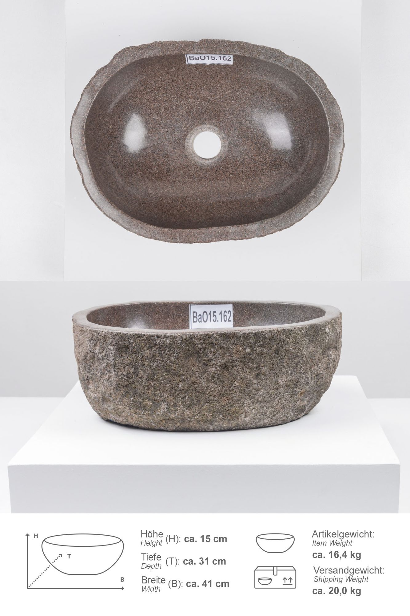 Naturstein Waschbecken 40 cm oval BaO15.162