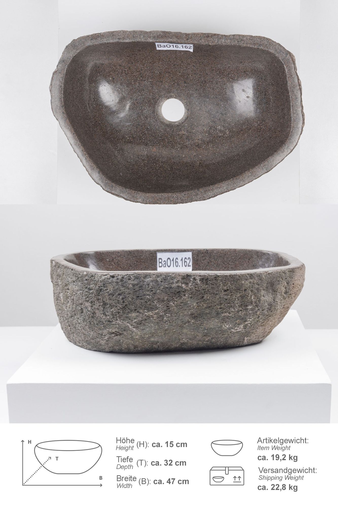 Naturstein Waschbecken 40 cm oval BaO16.162