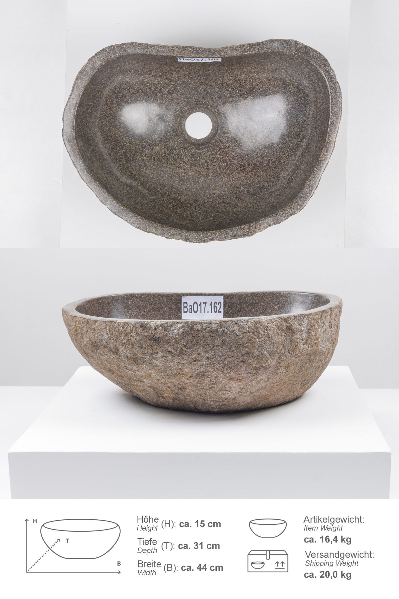 Naturstein Waschbecken 40 cm oval BaO17.162