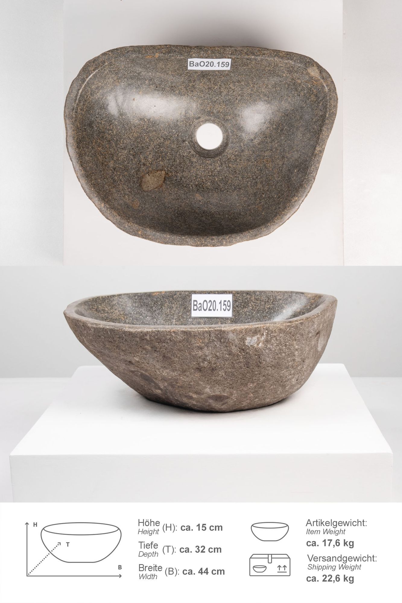 Naturstein Waschbecken 40 cm oval BaO20.159