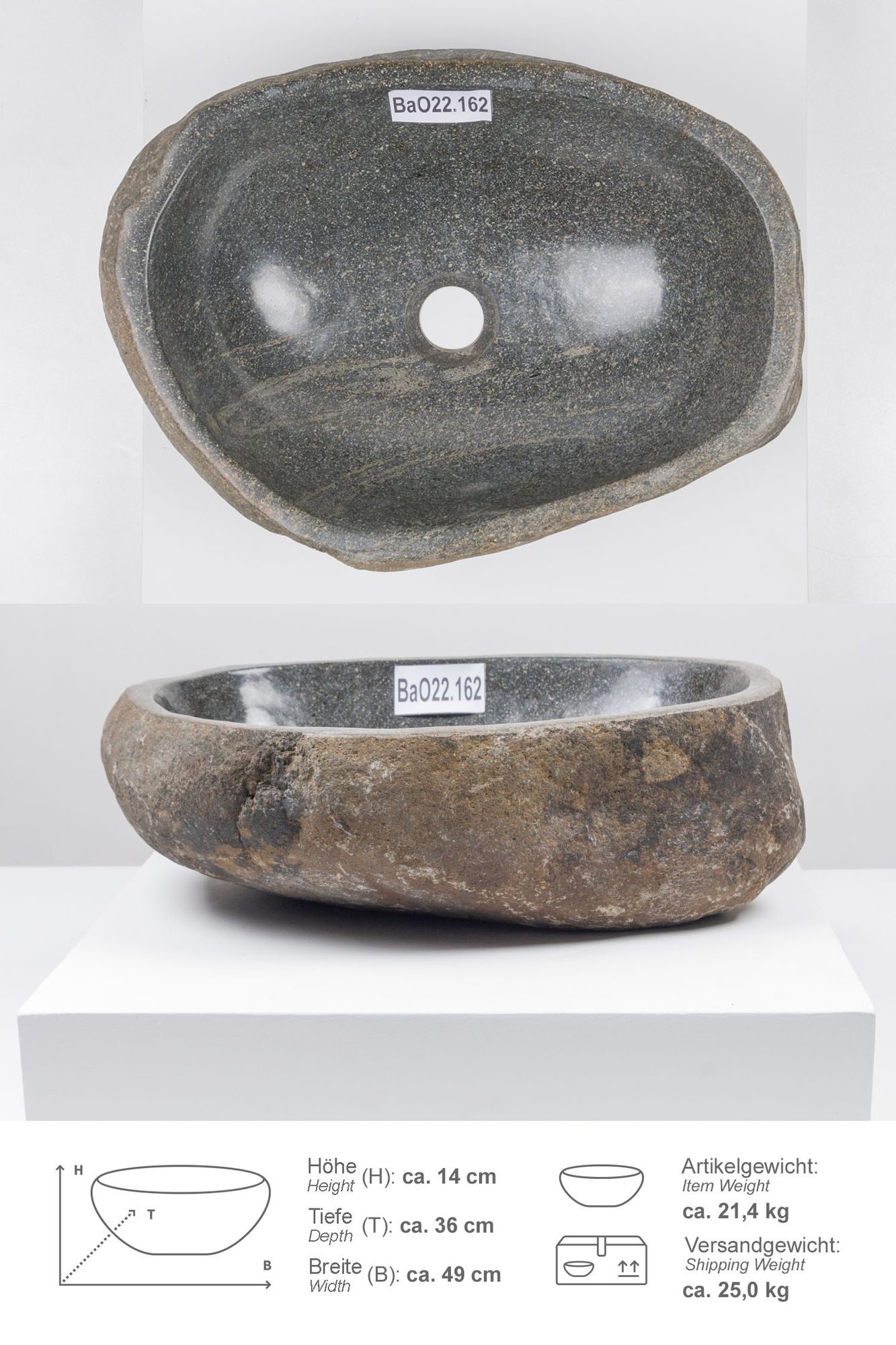 Naturstein Waschbecken 40 cm oval BaO22.162