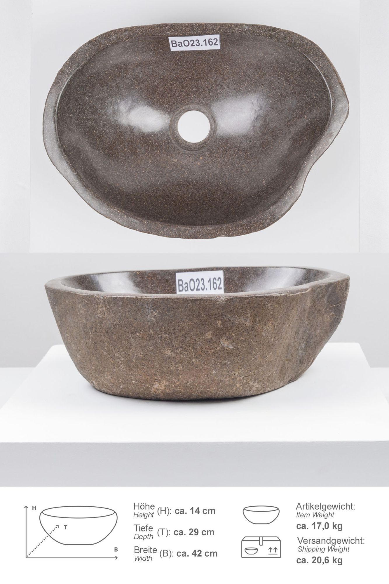Naturstein Waschbecken 40 cm oval BaO23.162