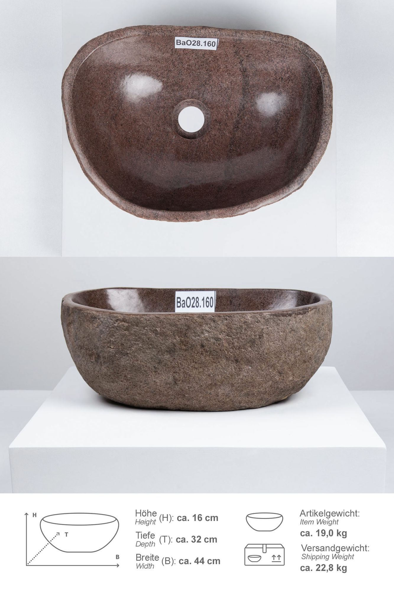 Naturstein Waschbecken 40 cm oval BaO28.160