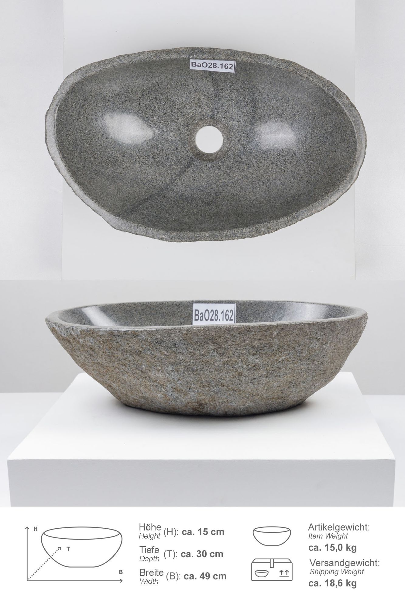 Naturstein Waschbecken 40 cm oval BaO28.162