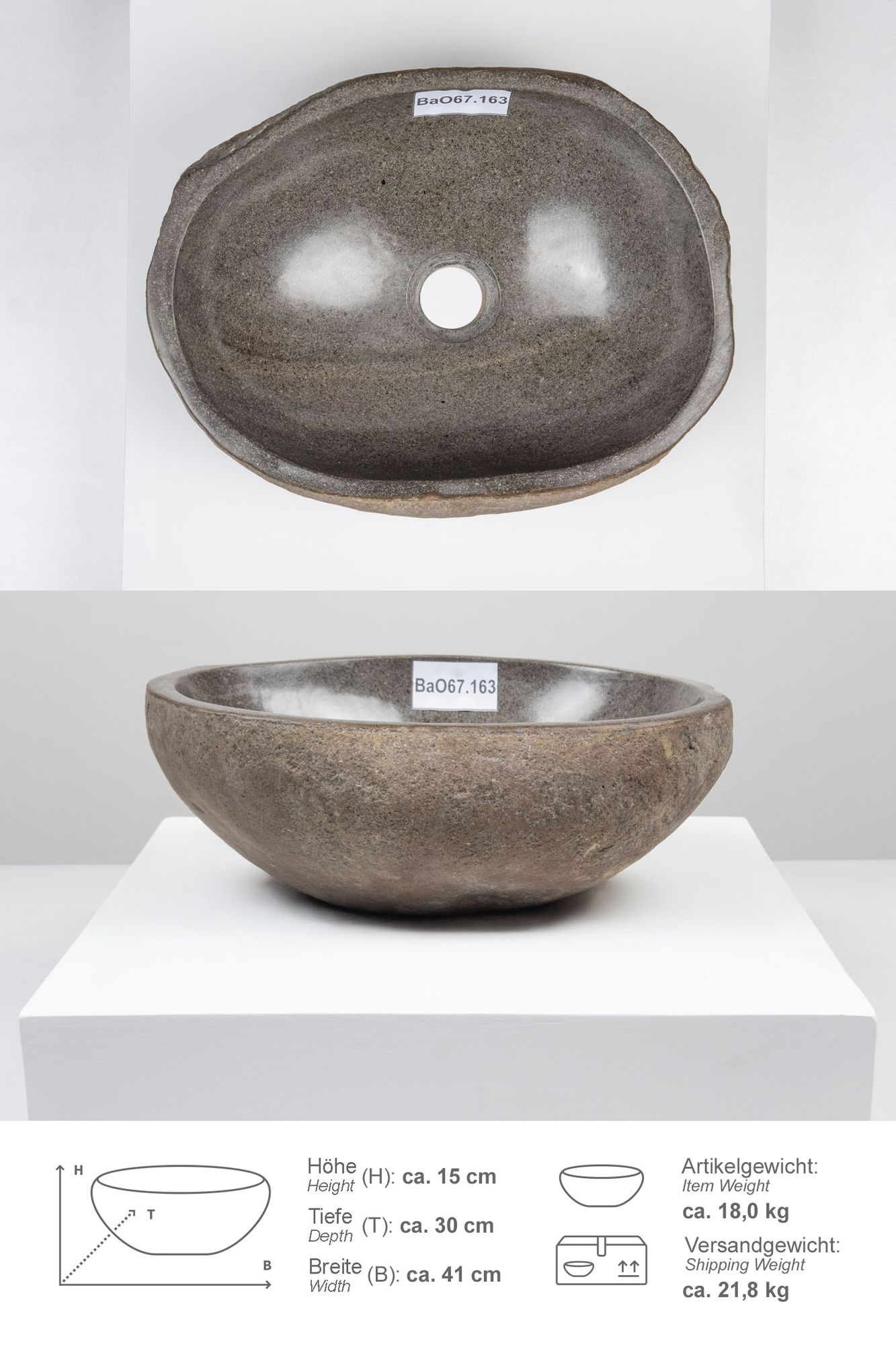 Naturstein Waschbecken 40 cm oval BaO67.163